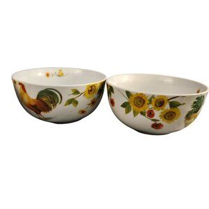 Pfaltzgraff Garden Rooster Porcelain Bowl With Sunflower & Chick Accent 5" Diame